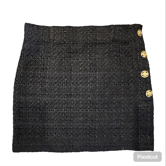 Zara Black Tweed Mini Skirt Gold Button Details - Picture 1 of 9
